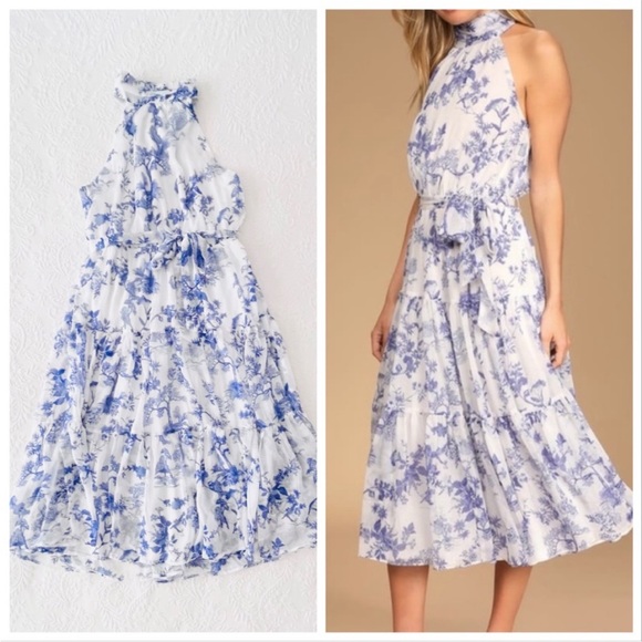 Lulus Dresses & Skirts - NWOT Lulus Float to You White Floral Print Halter Tiered Midi Dress XLarge